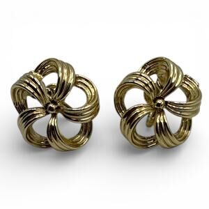 Vintage Lisner Gold-toned Screw-back Earrings, Mid-century Floral or Knot Design
